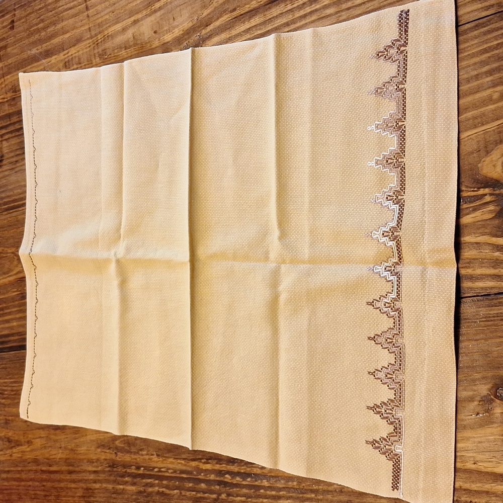 Vintage Tan Hand Embroidered Dish Towel
